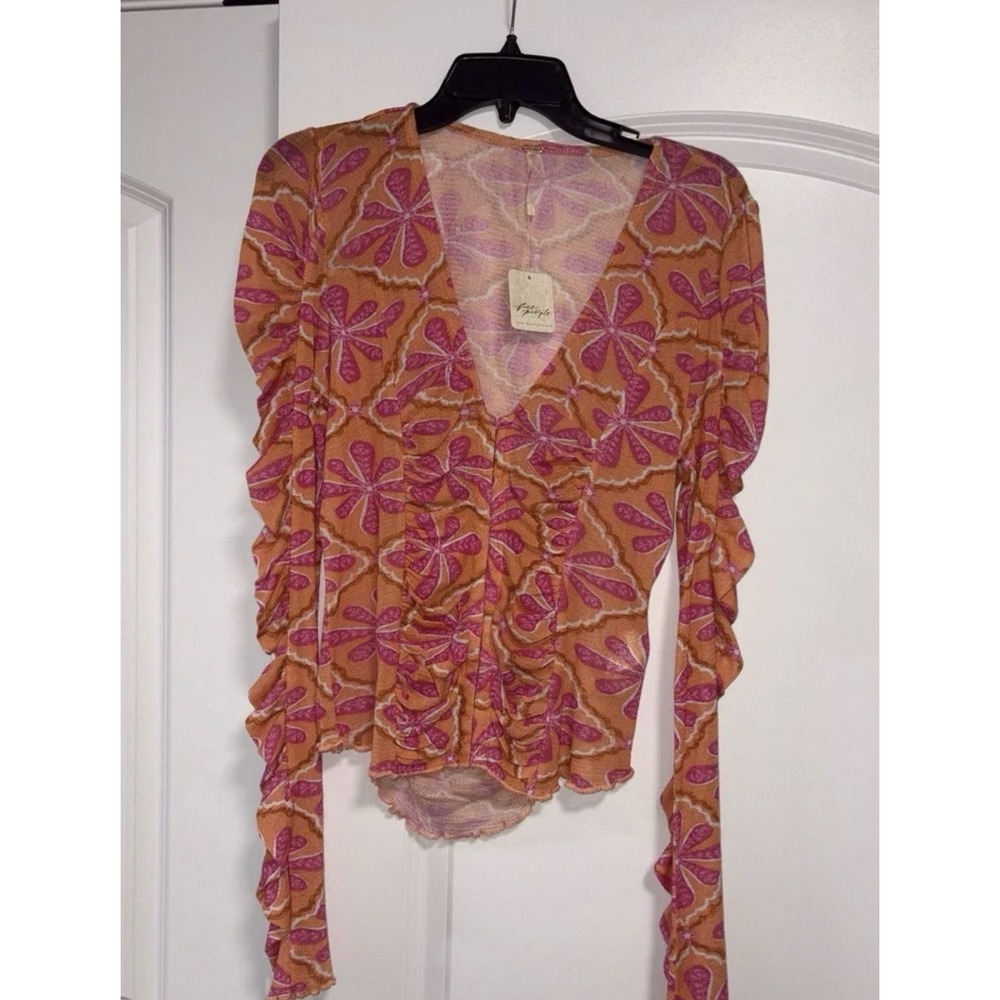 Free People Through The Meadow Blouse Top Floral Printed Size M NWT